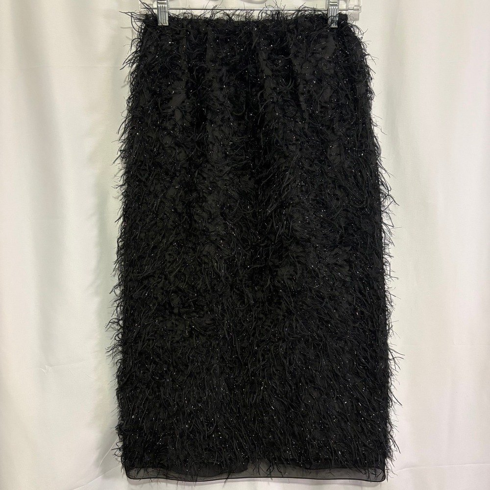 Allureville Feather Jacquard Fringe Midi Skirt Black Sparkle Size M Japan Glam